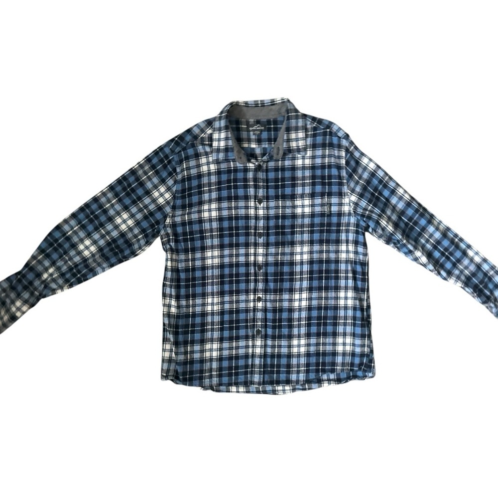 Eddie Bauer Plaid Flannel Navy Blue Size Large